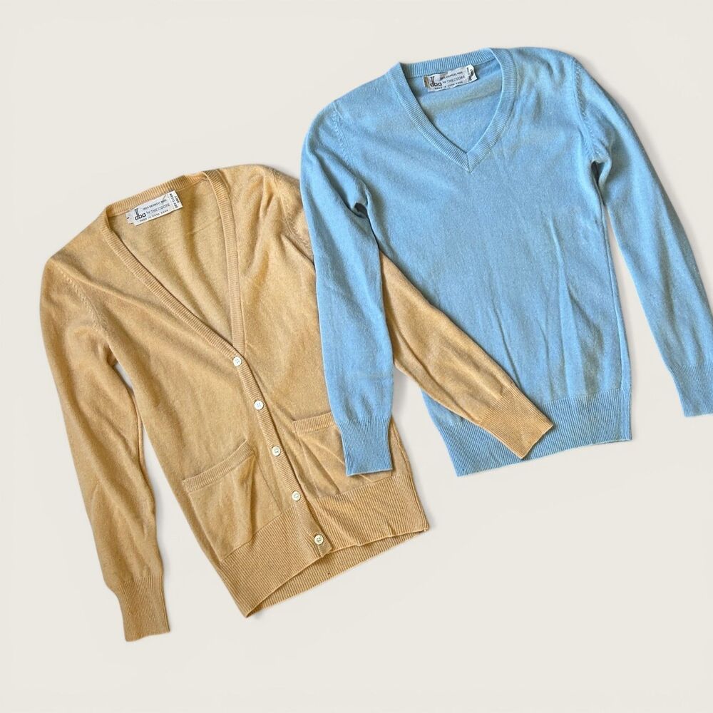 Vintage Cashmere Twin Set Cardigan + Sweater DBA by Theodore Blue Camel
